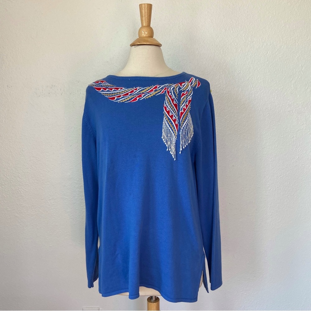 Vintage Bob Mackie Blue Bead Embroidered Embellished Sweater